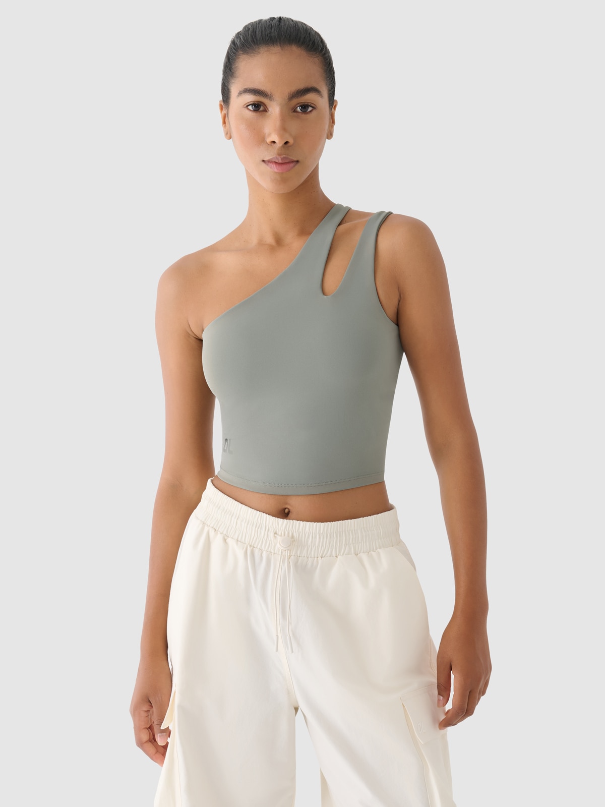 Sportovní crop top na jedno rameno 4F x Anna Lewandowska - khaki