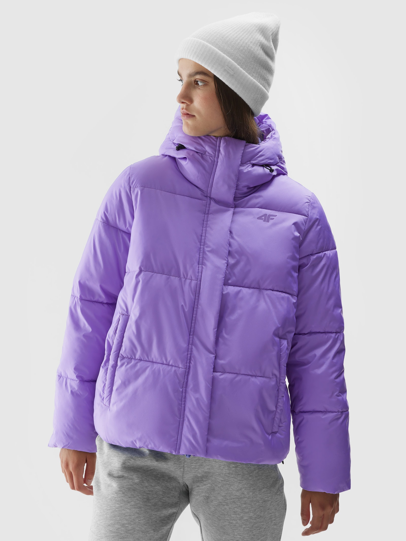 Dámská péřová bunda oversize s výplní ze syntetického peří - fialová