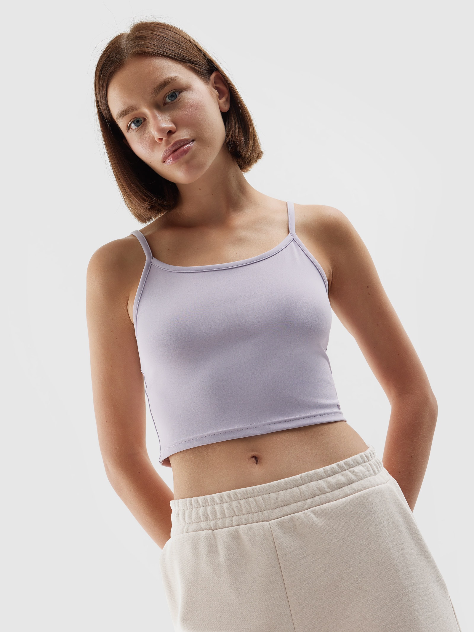 Crop-top slim unicolor pentru femei - violet