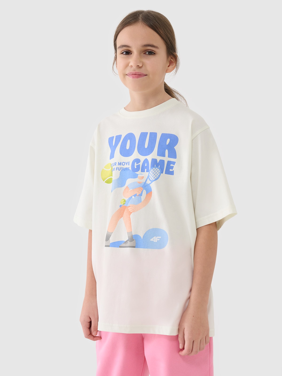 Tricou oversize cu imprimeu pentru fete - alb