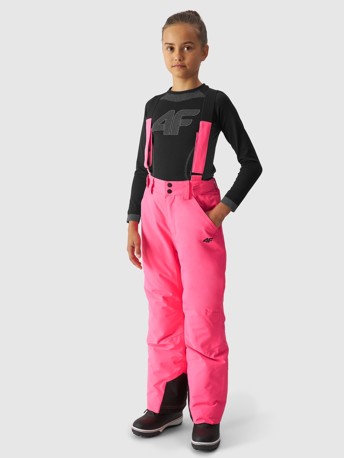 Pantaloni de schi cu bretele membrana 8000 pentru fete - fucsia