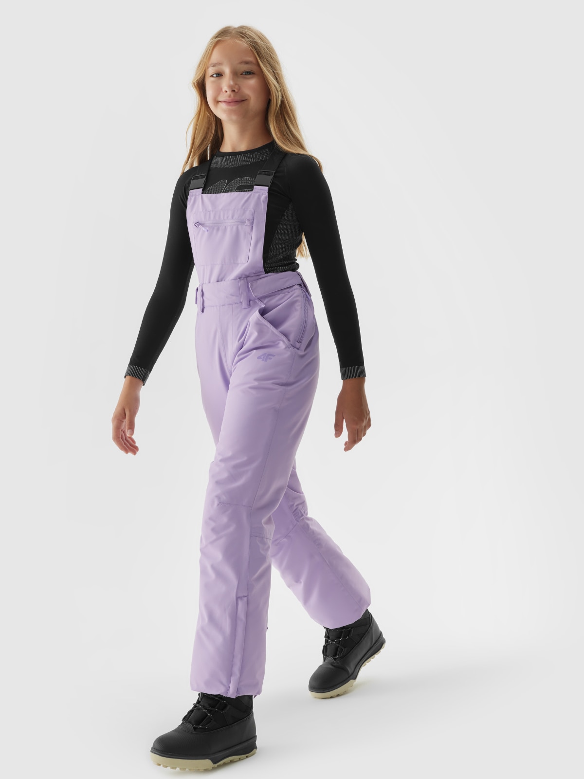 Dievčenské lyžiarske nohavice s trakmi a membránou 10000 - fialové