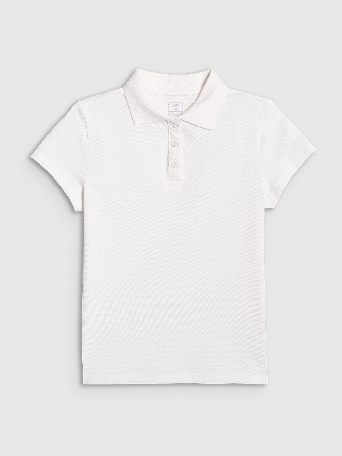 4F Koszulka polo slim dziewczęca - biała 140 (9-10