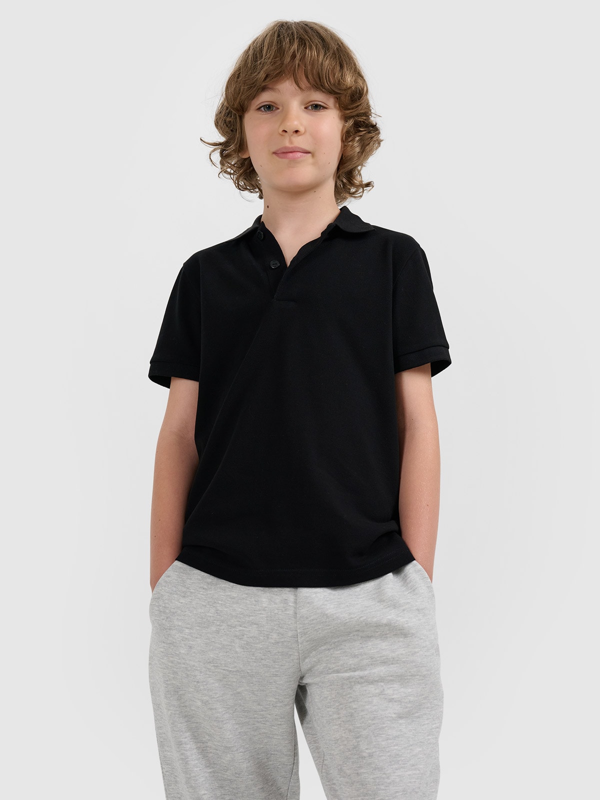 4F Tricou polo regular pentru băieți - negru
