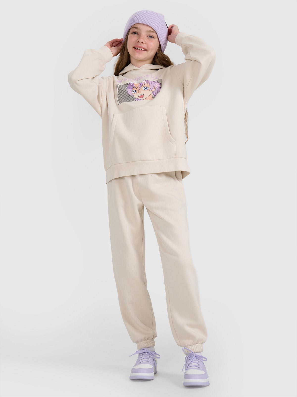 4F Pantaloni jogger de trening pentru fete - albi