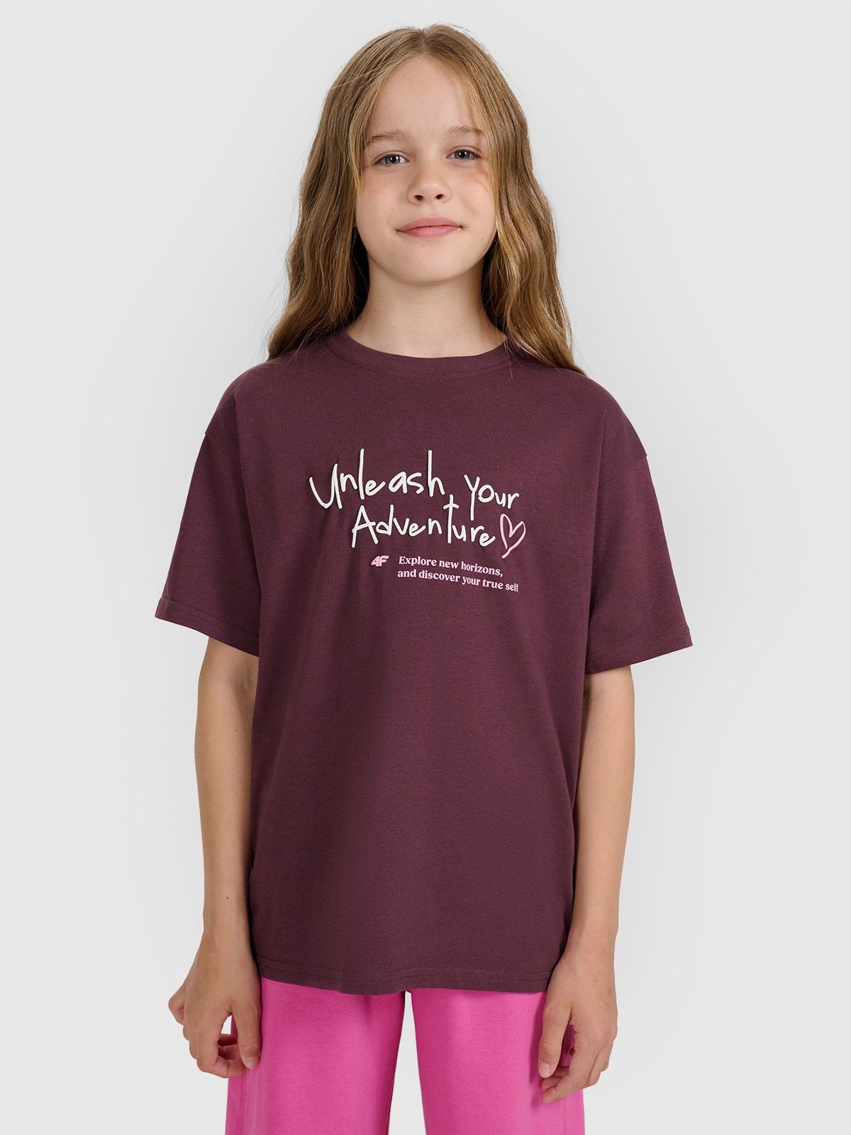 4F T-shirt regular z nadrukiem dziewczęcy - różowy 164 (13-14