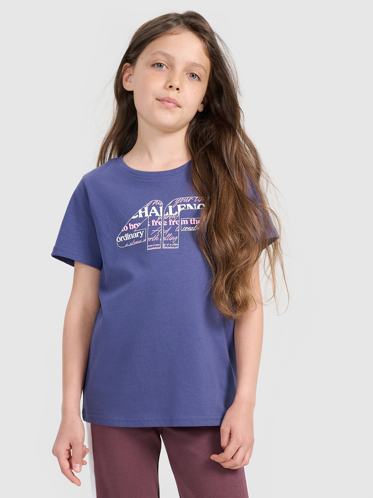 4F T-shirt regular z nadrukiem dziewczęcy - granatowy 164 (13-14