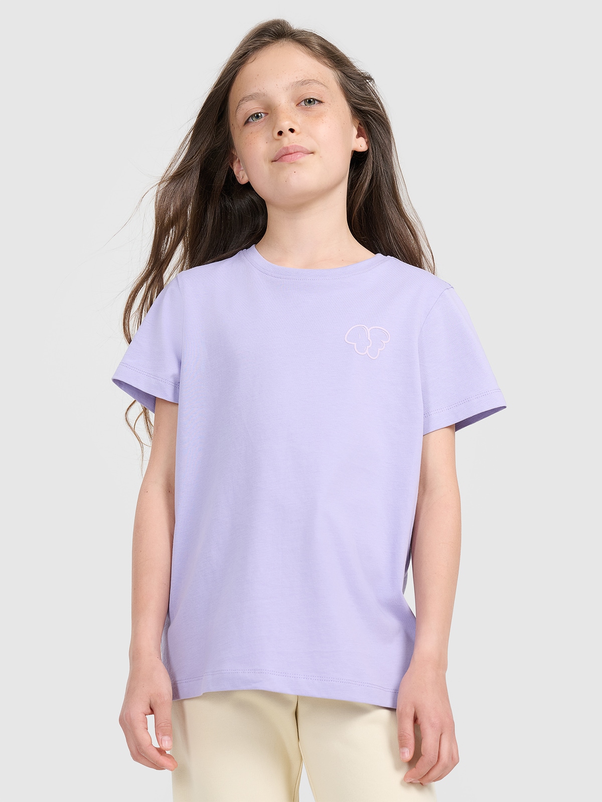4F T-shirt regular z nadrukiem dziewczęcy - fioletowy 152 (11-12