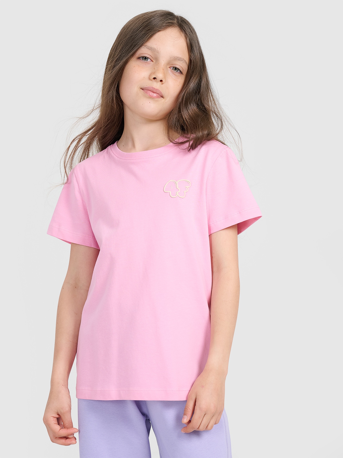 4F T-shirt regular z nadrukiem dziewczęcy - różowy 122 (6-7