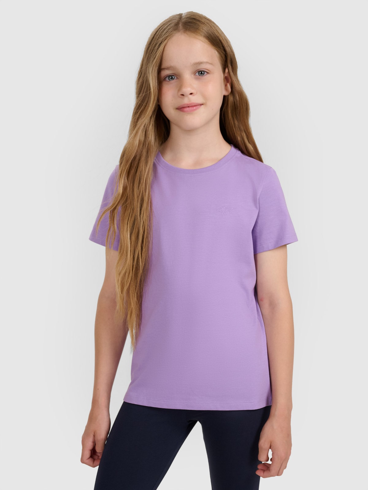 4F T-shirt regular gładki dziewczęcy - fioletowa 164 (13-14