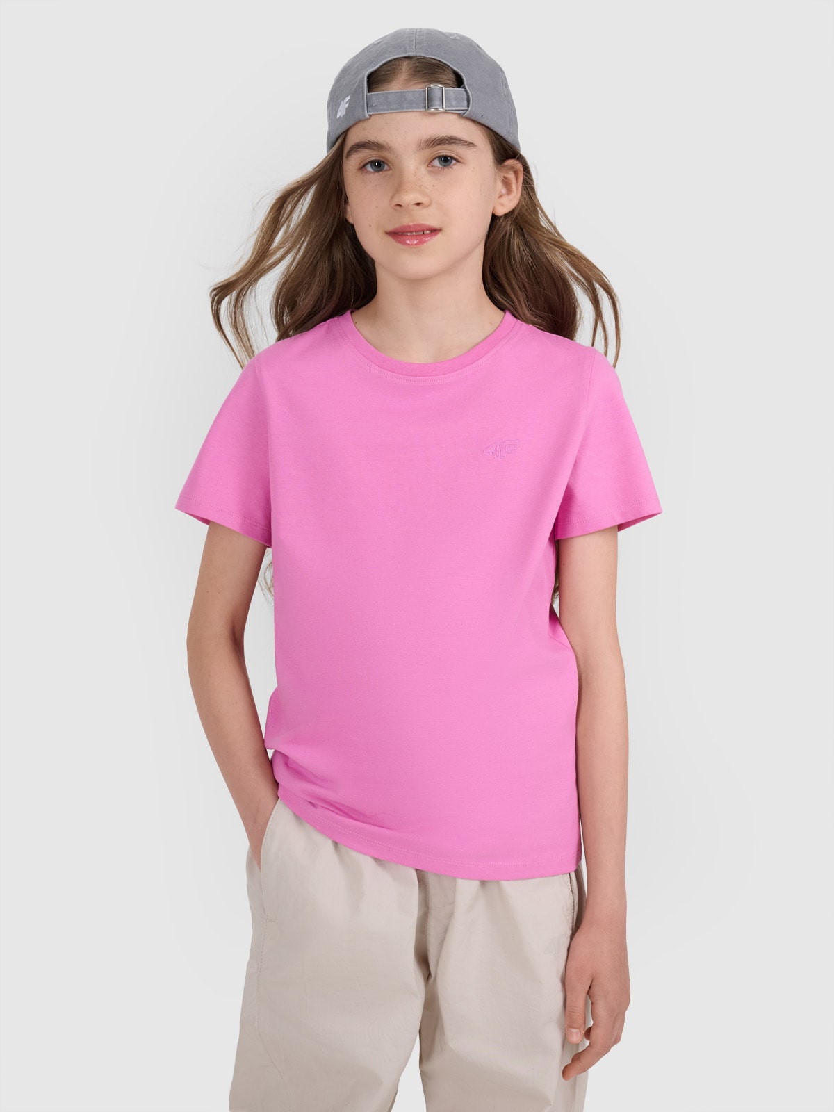 4F T-shirt regular gładki dziewczęcy - różowa 158 (12-13