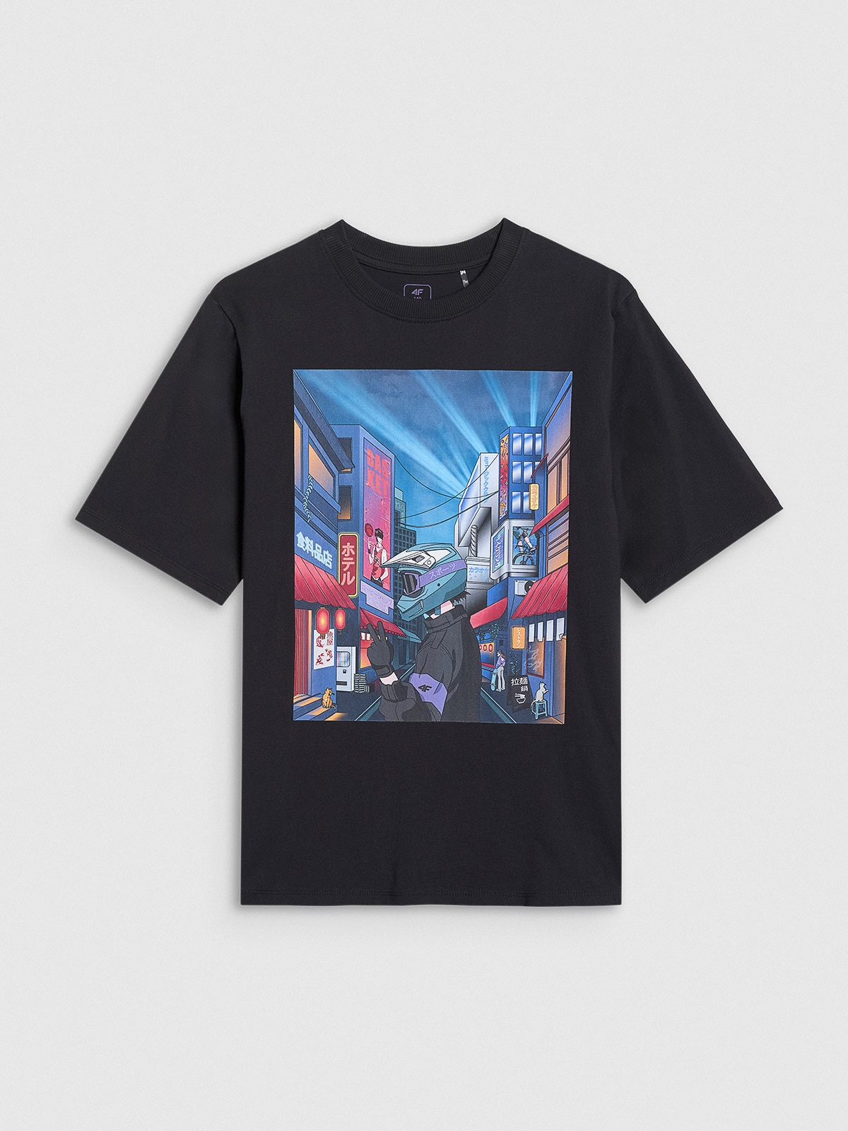 4F T-shirt oversize z nadrukiem chłopięcy - czarny 140 (9-10