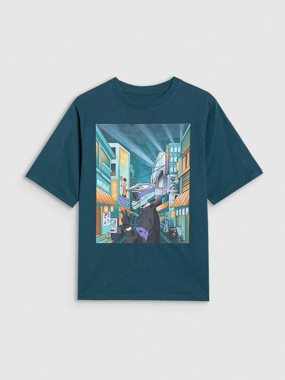 4F T-shirt oversize z nadrukiem chłopięcy - turkusowy 164 (13-14