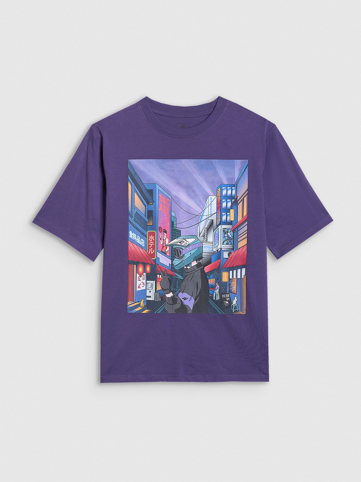 4F T-shirt oversize z nadrukiem chłopięcy - fioletowy 164 (13-14