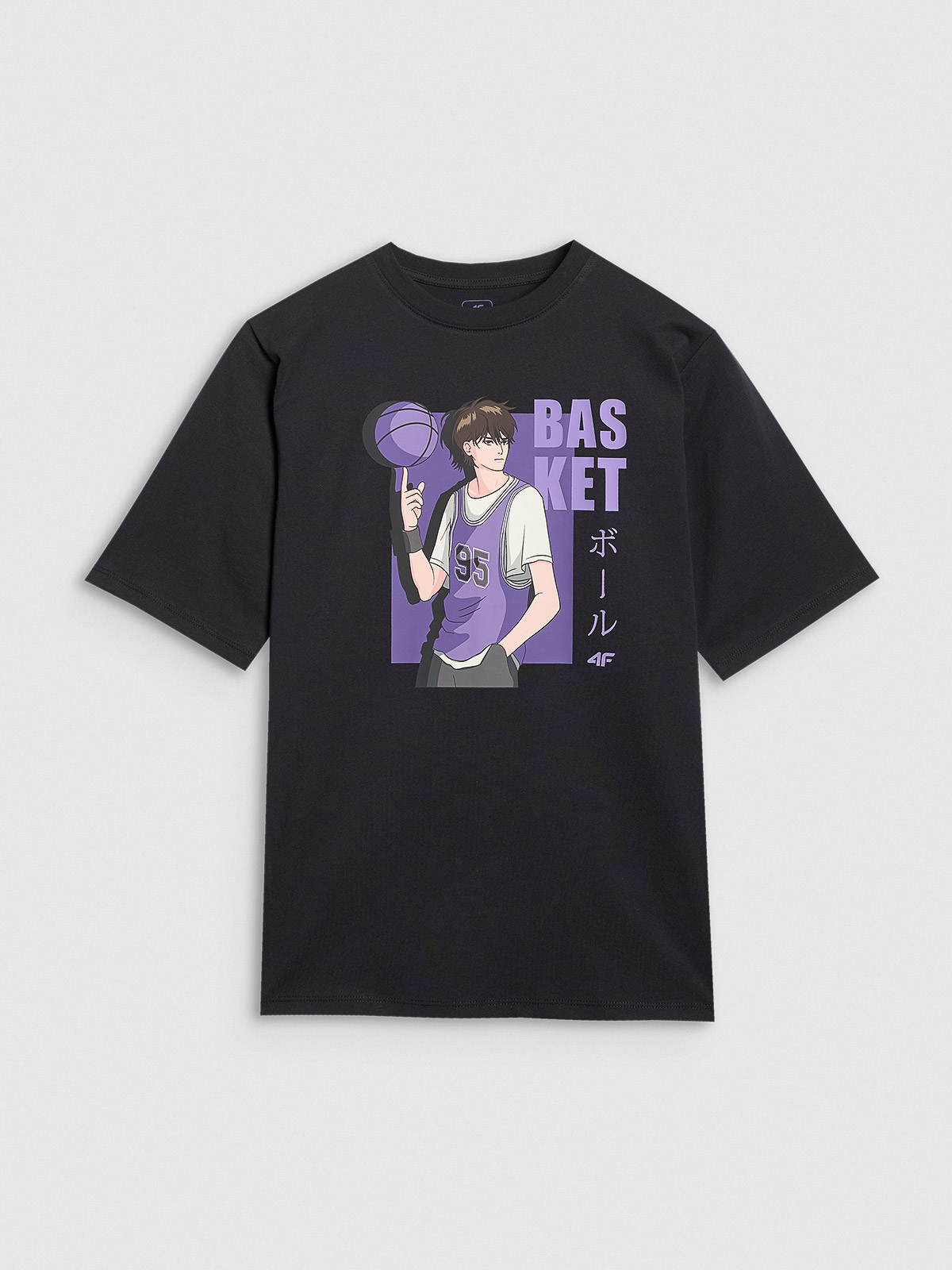 4F Tricou oversize cu imprimeu pentru băieți - negru