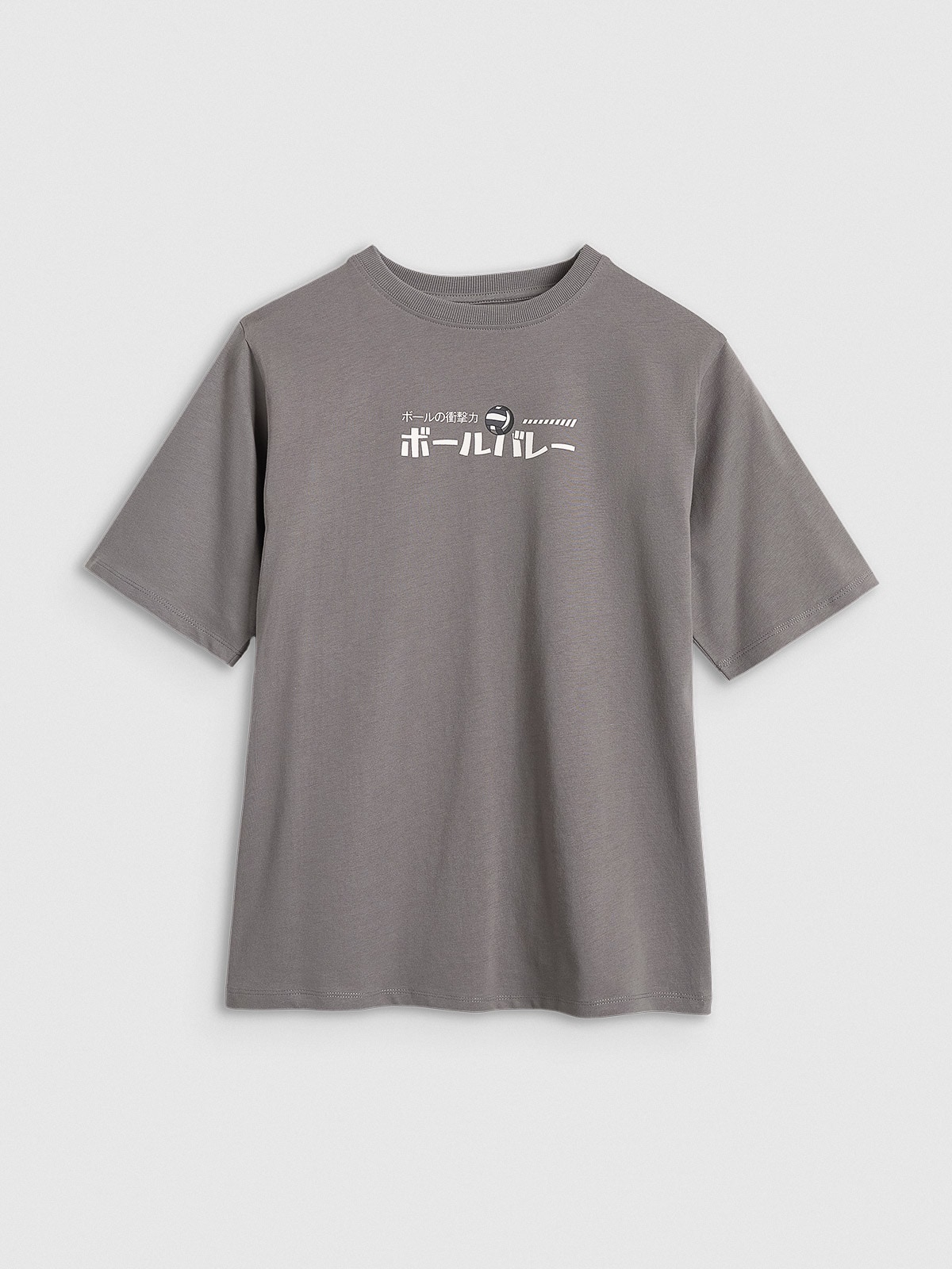 4F T-shirt oversize z nadrukiem chłopięcy - szary 164 (13-14