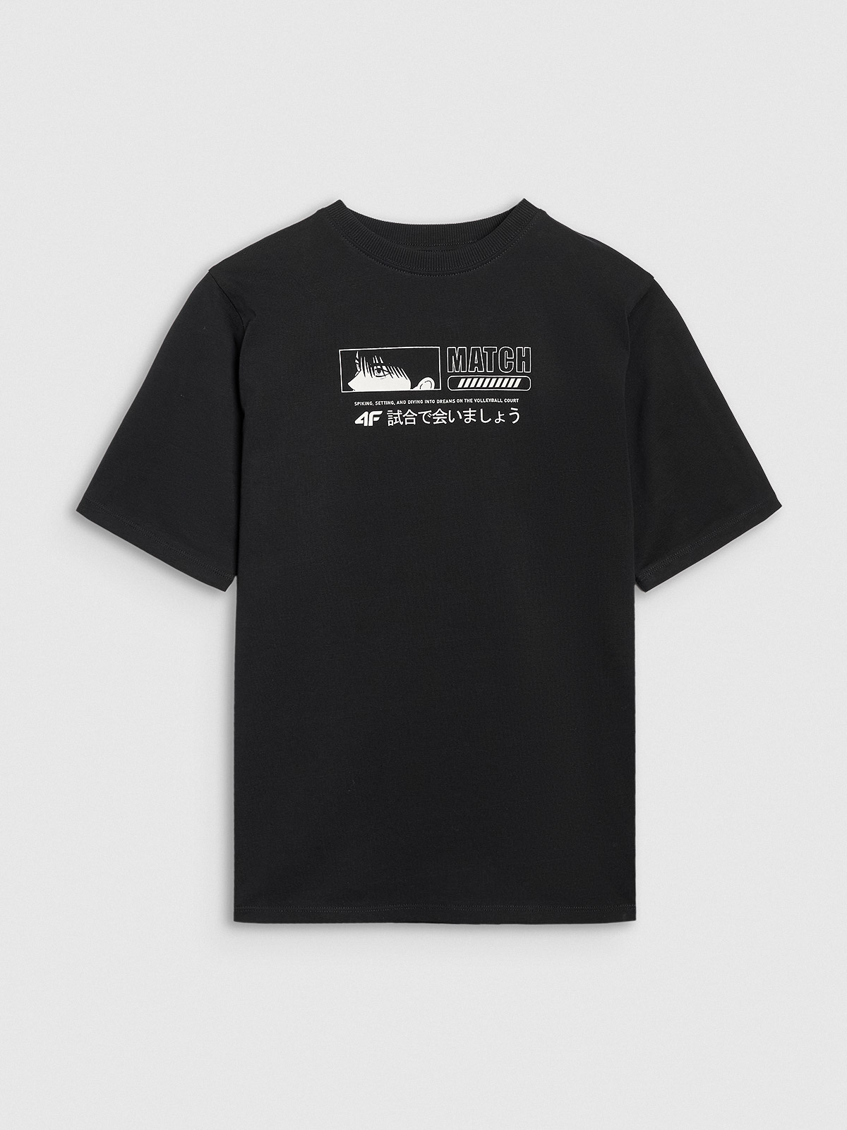4F Tricou oversize cu imprimeu pentru băieți - negru