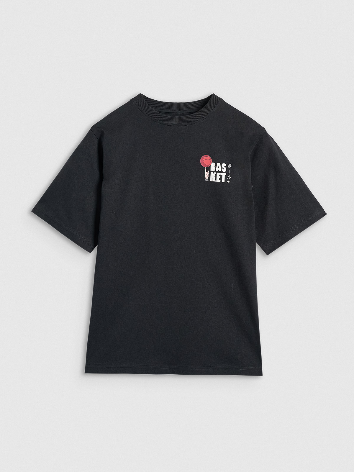 4F T-shirt oversize z nadrukiem chłopięcy - czarny 164 (13-14