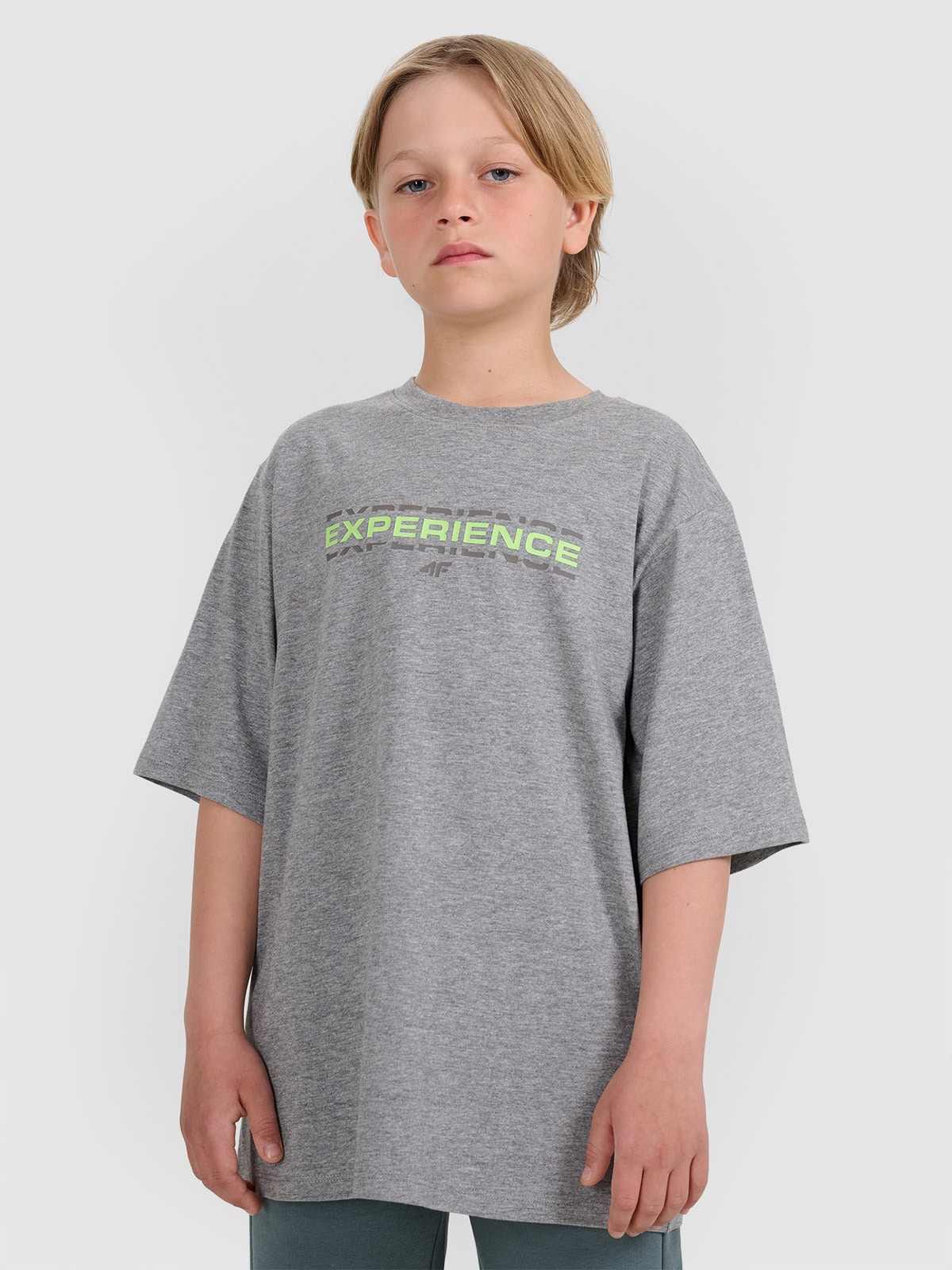 4F T-shirt oversize z nadrukiem chłopięcy - szary 158/164 (12-14