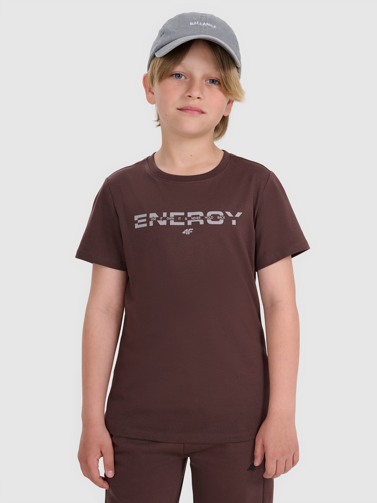 4F T-shirt regular z nadrukiem chłopięcy - brązowy 152 (11-12