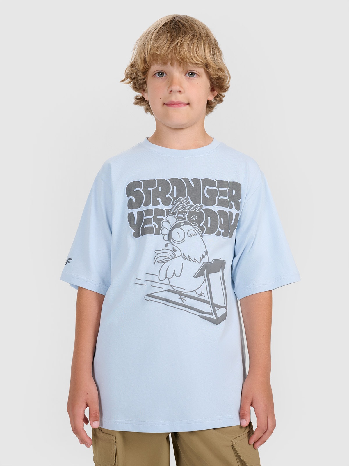 4F T-shirt oversize z nadrukiem chłopięcy - niebieski 122 (6-7
