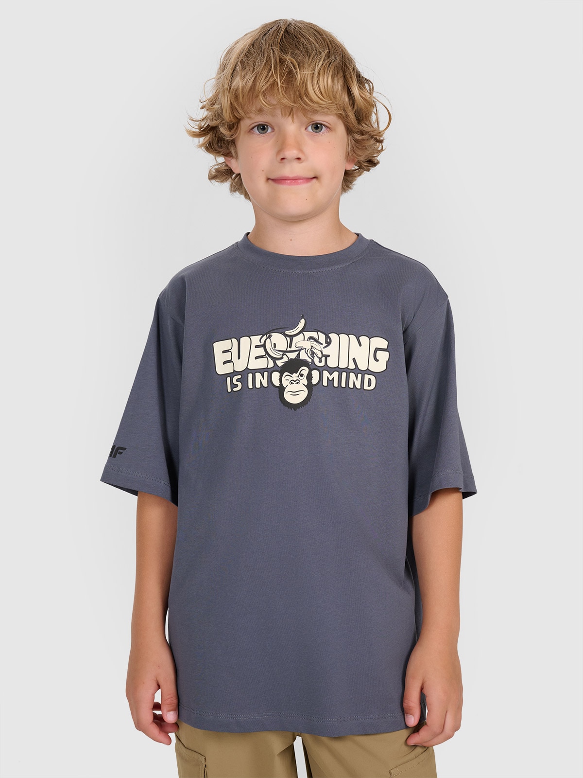 4F T-shirt oversize z nadrukiem chłopięcy - szary 164 (13-14