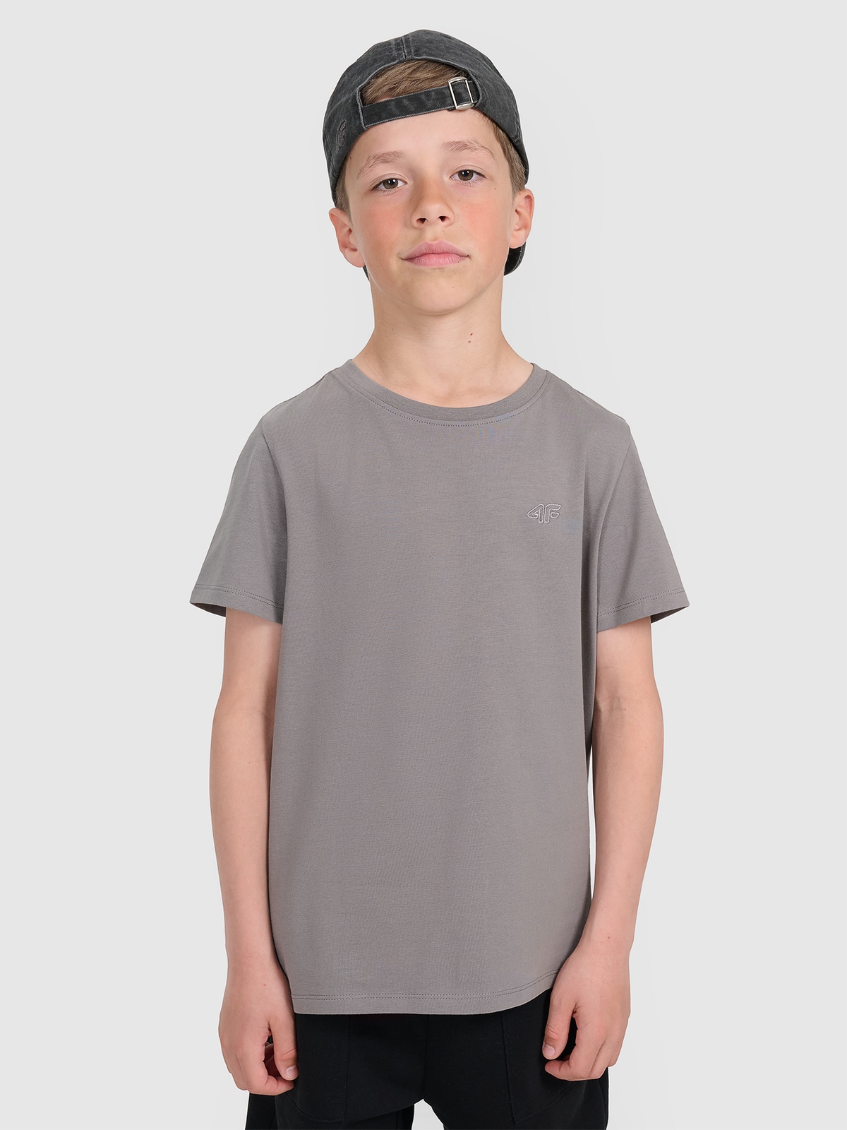 4F Tricou regular unicolor pentru băieți - gri