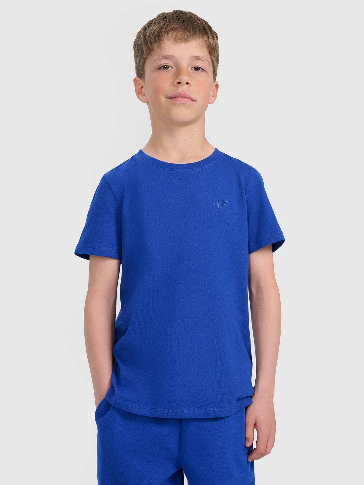 4F Tricou regular unicolor pentru băieți - albastru