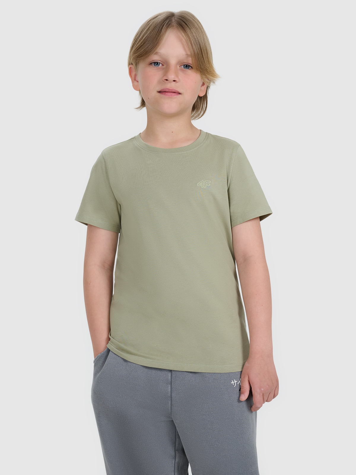 4F T-shirt regular gładki chłopięcy - zielony 152 (11-12