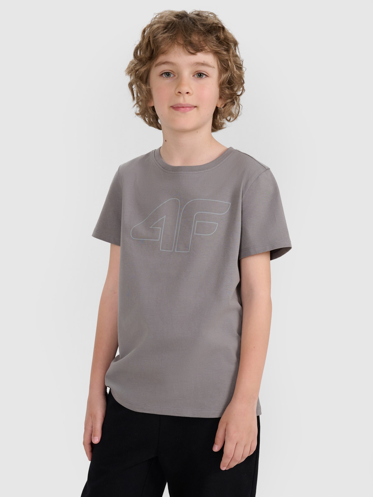 4F T-shirt regular z nadrukiem chłopięcy - szary 158 (12-13