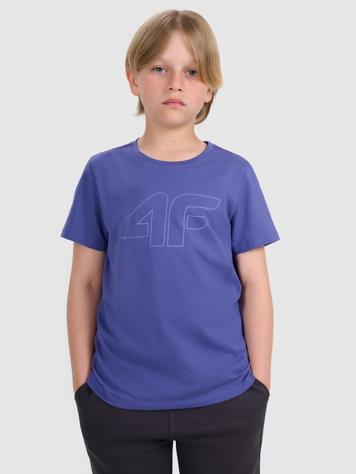 4F T-shirt regular z nadrukiem chłopięcy - niebieski 140 (9-10
