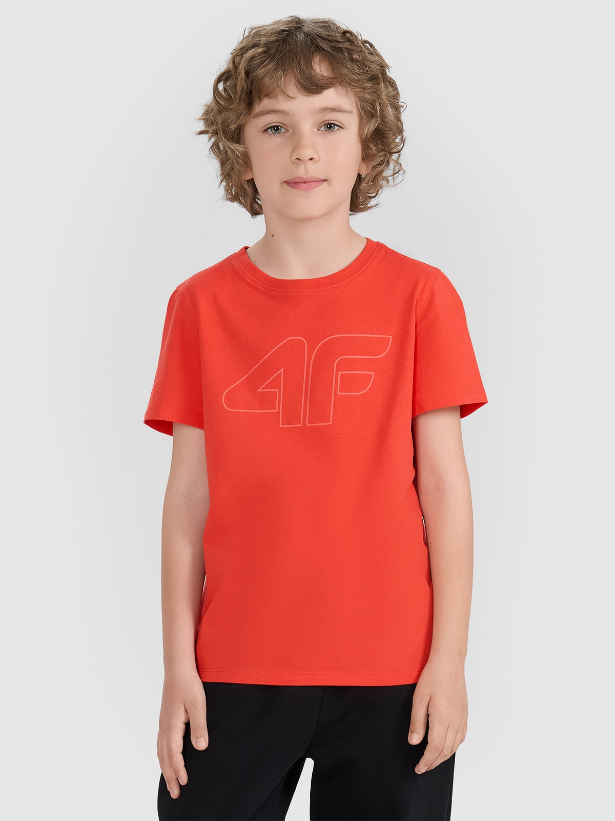4F T-shirt regular z nadrukiem chłopięcy - czerwony 128 (7-8