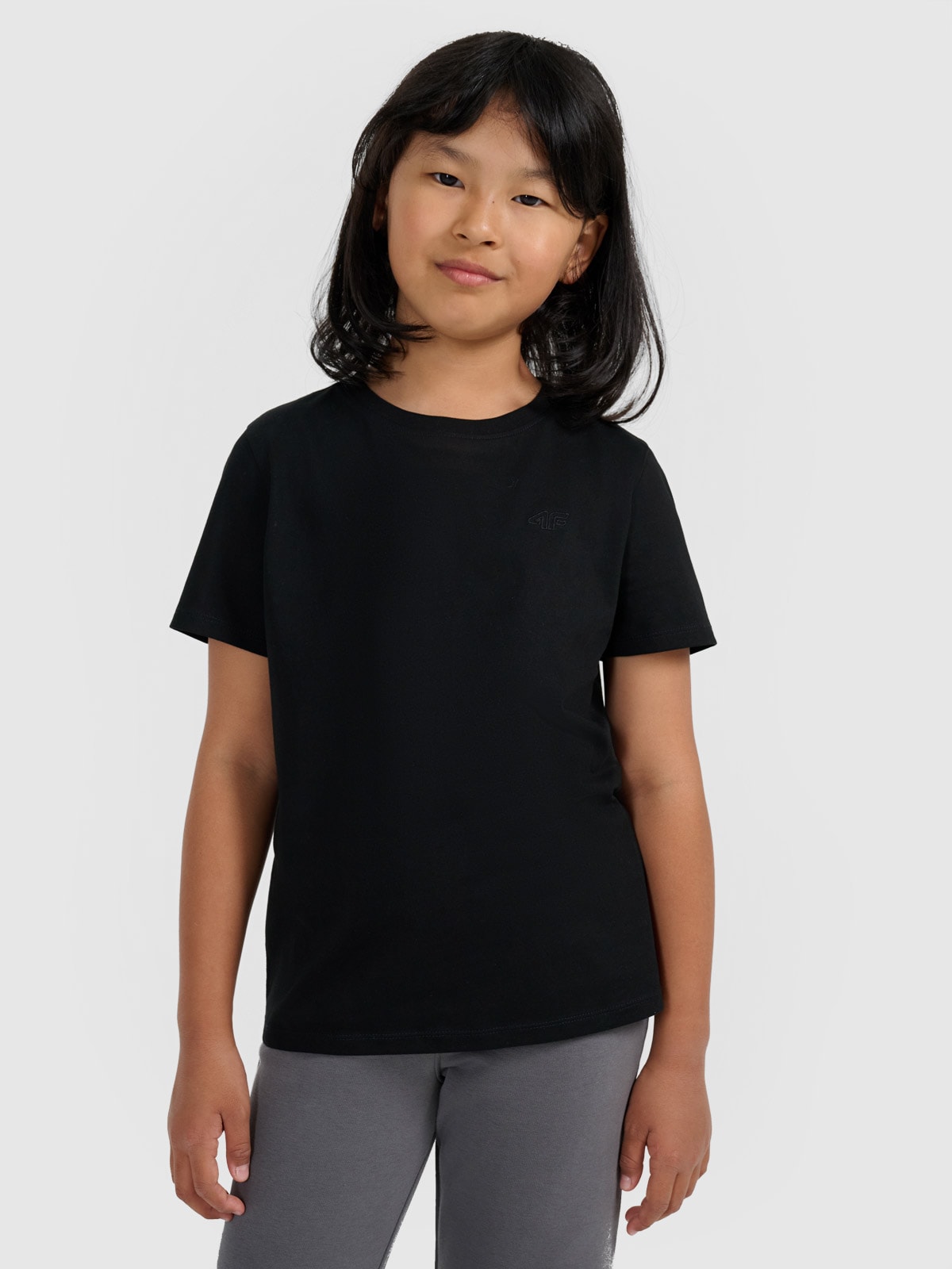 4F Tricou regular unicolor pentru fete - negru