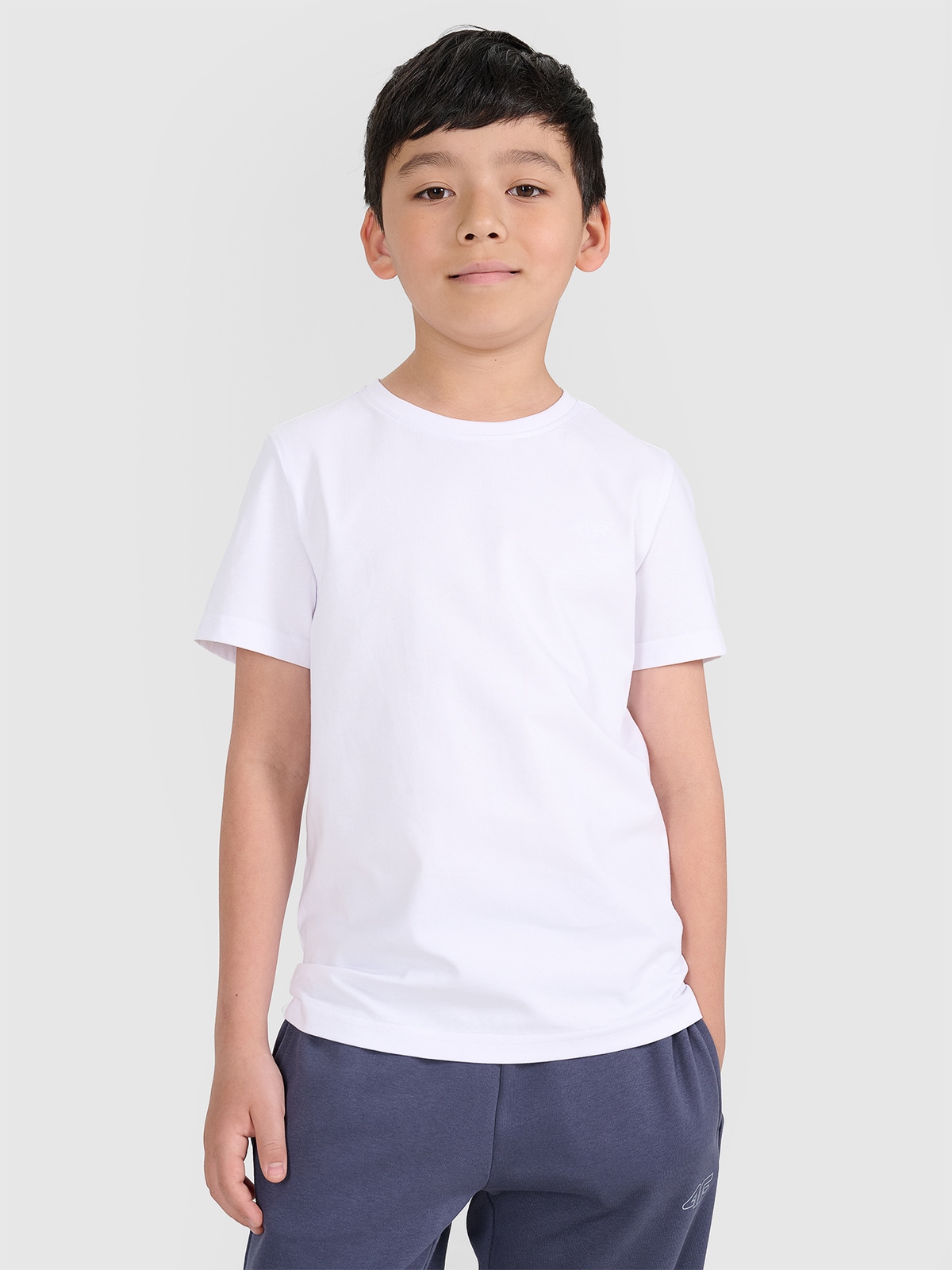 Tricou regular unicolor pentru băieți - alb