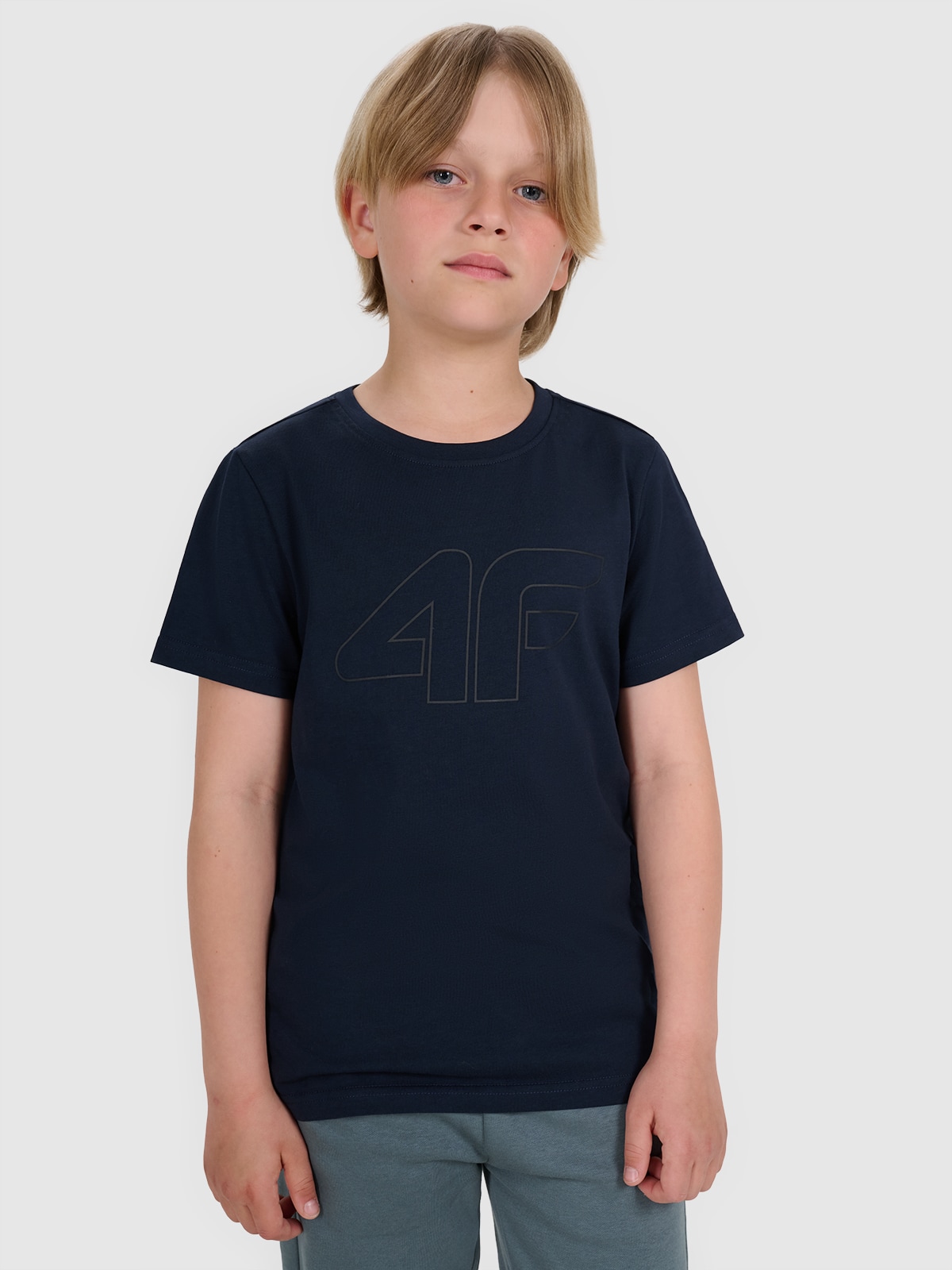 4F T-shirt regular z nadrukiem chłopięcy - granatowy 140 (9-10