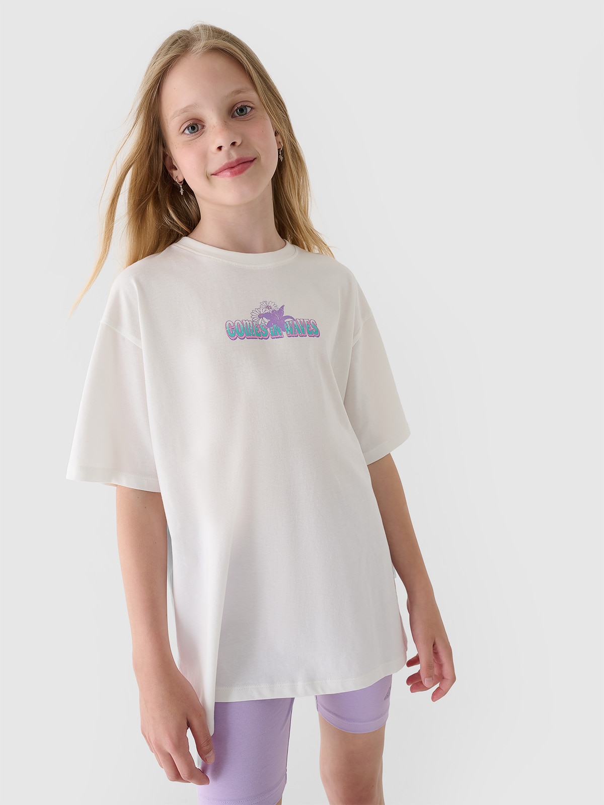 Dívčí tričko oversize s potiskem - lomené bílé