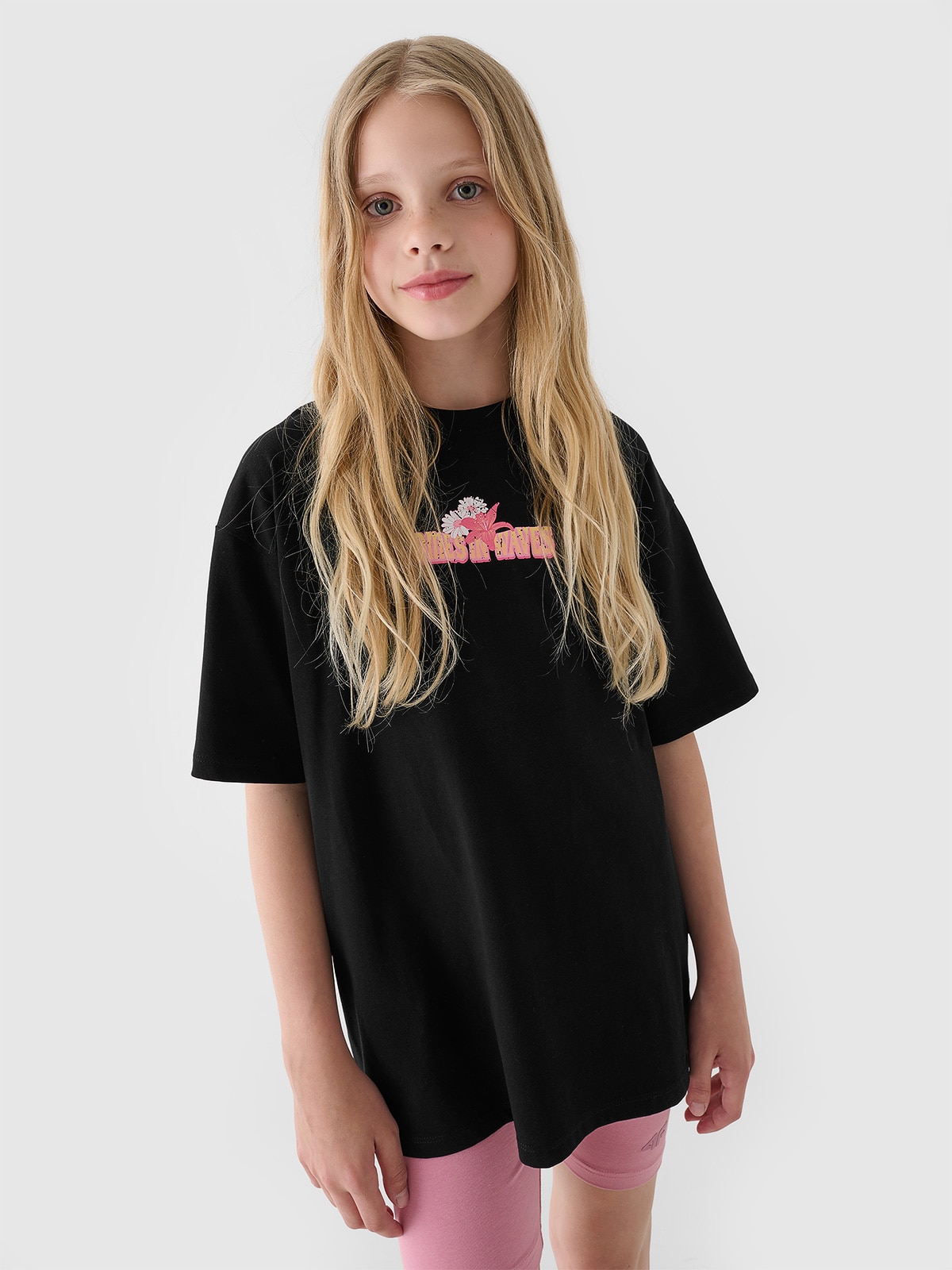 Tricou oversize cu imprimeu pentru fete - negru