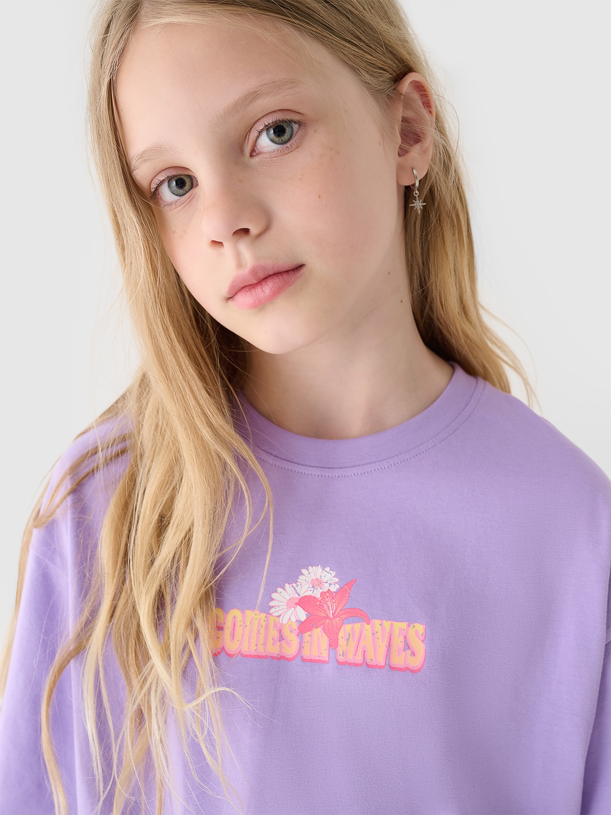 Dívčí tričko oversize s potiskem - fialové