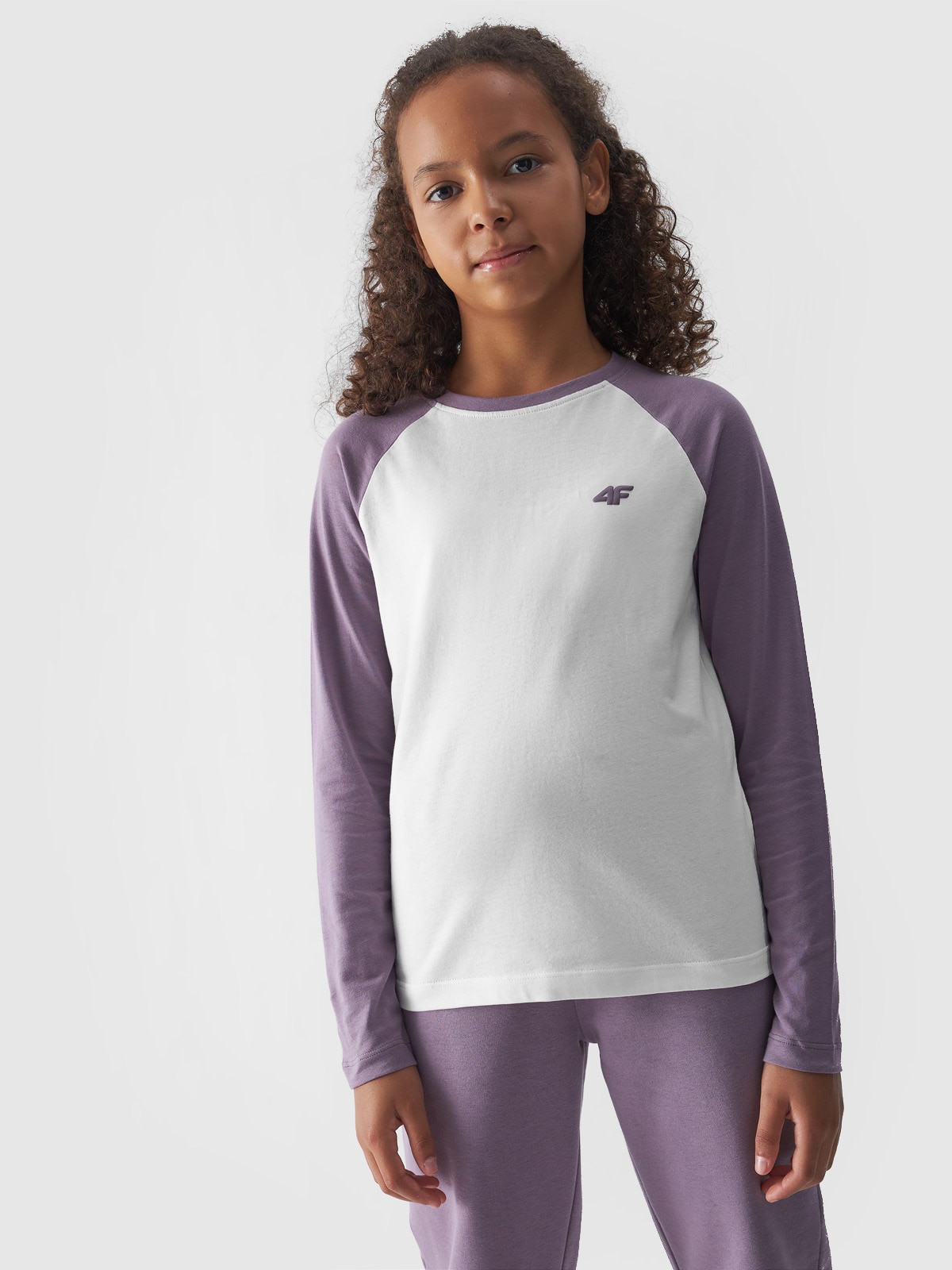 Dívčí hladké tričko regular s dlouhými rukávy - fialové