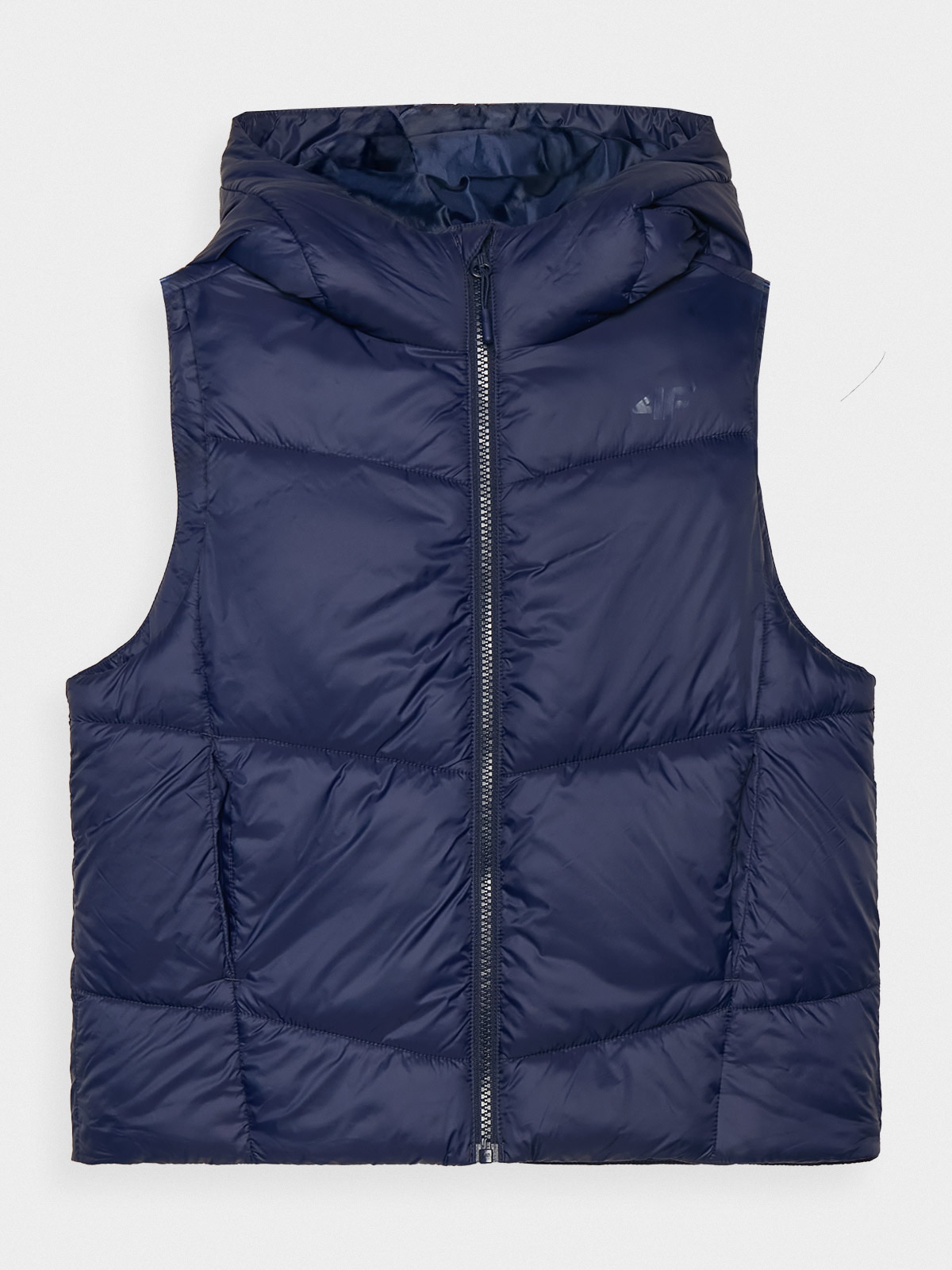 Chlapecká prošívaná péřová vesta s kapucí - tmavě modrá