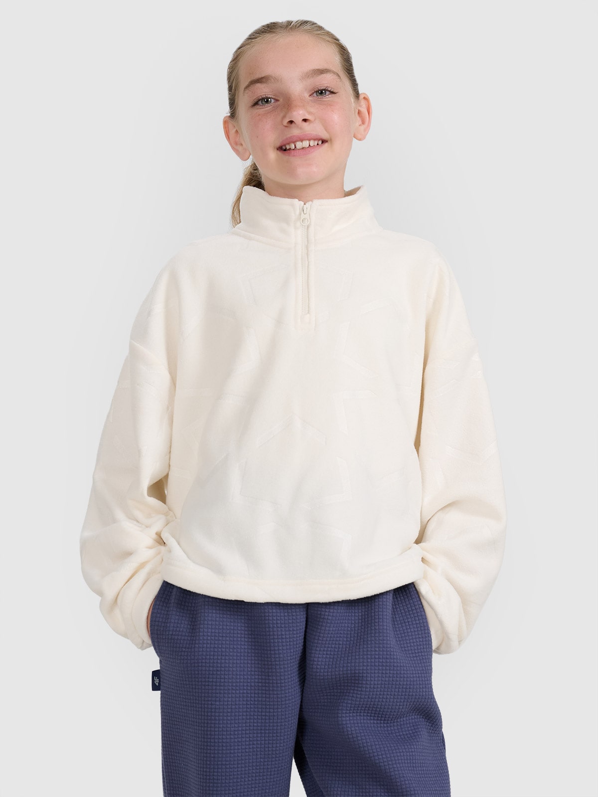 4F Polar oversize cu guler pentru fete - roz