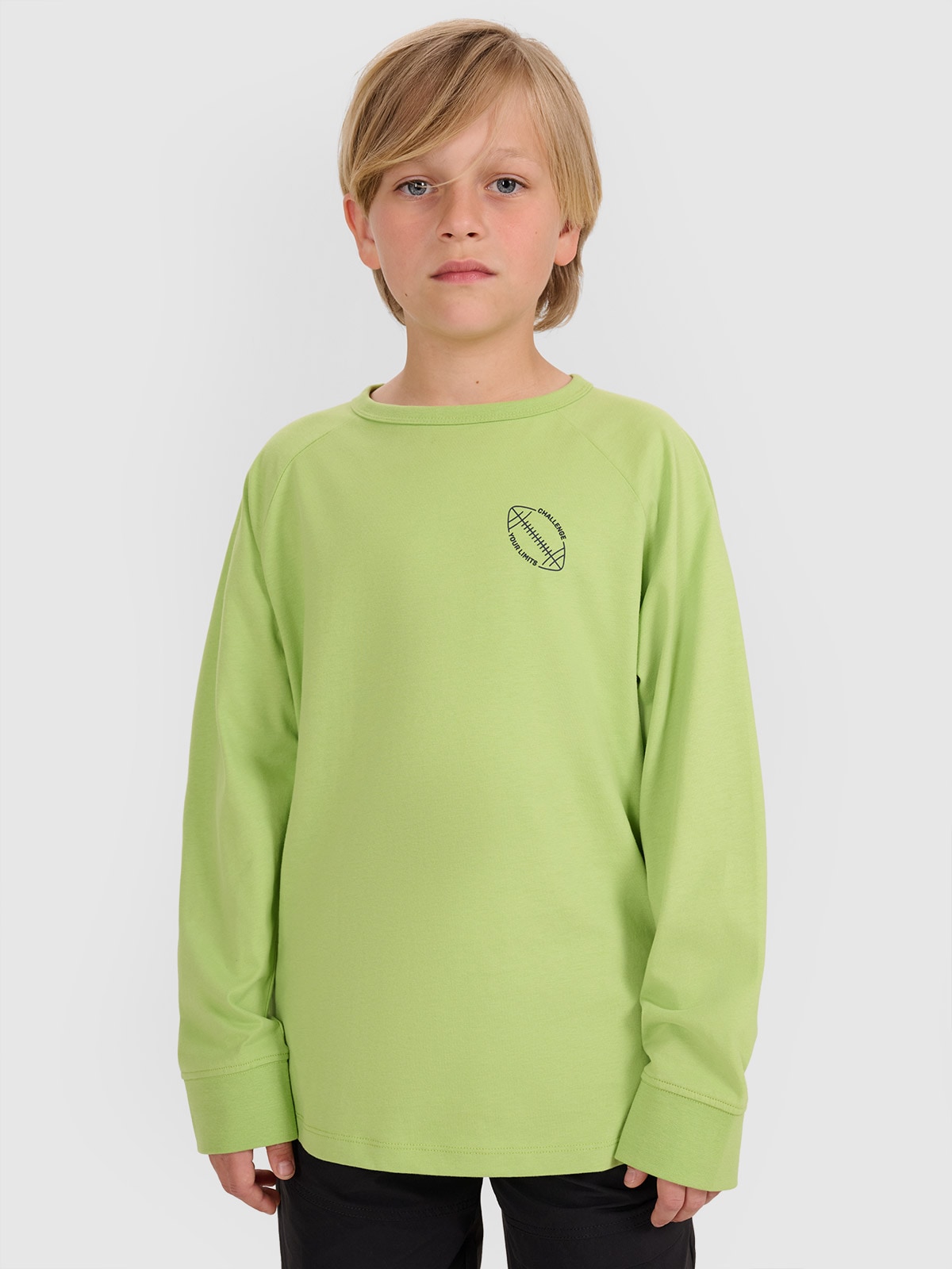 4F Tricou regular cu mânecă lungă cu imprimeu pentru băieți - verde