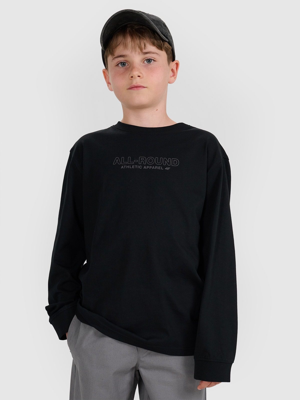 4F Tricou regular cu mânecă lungă cu imprimeu pentru băieți - negru