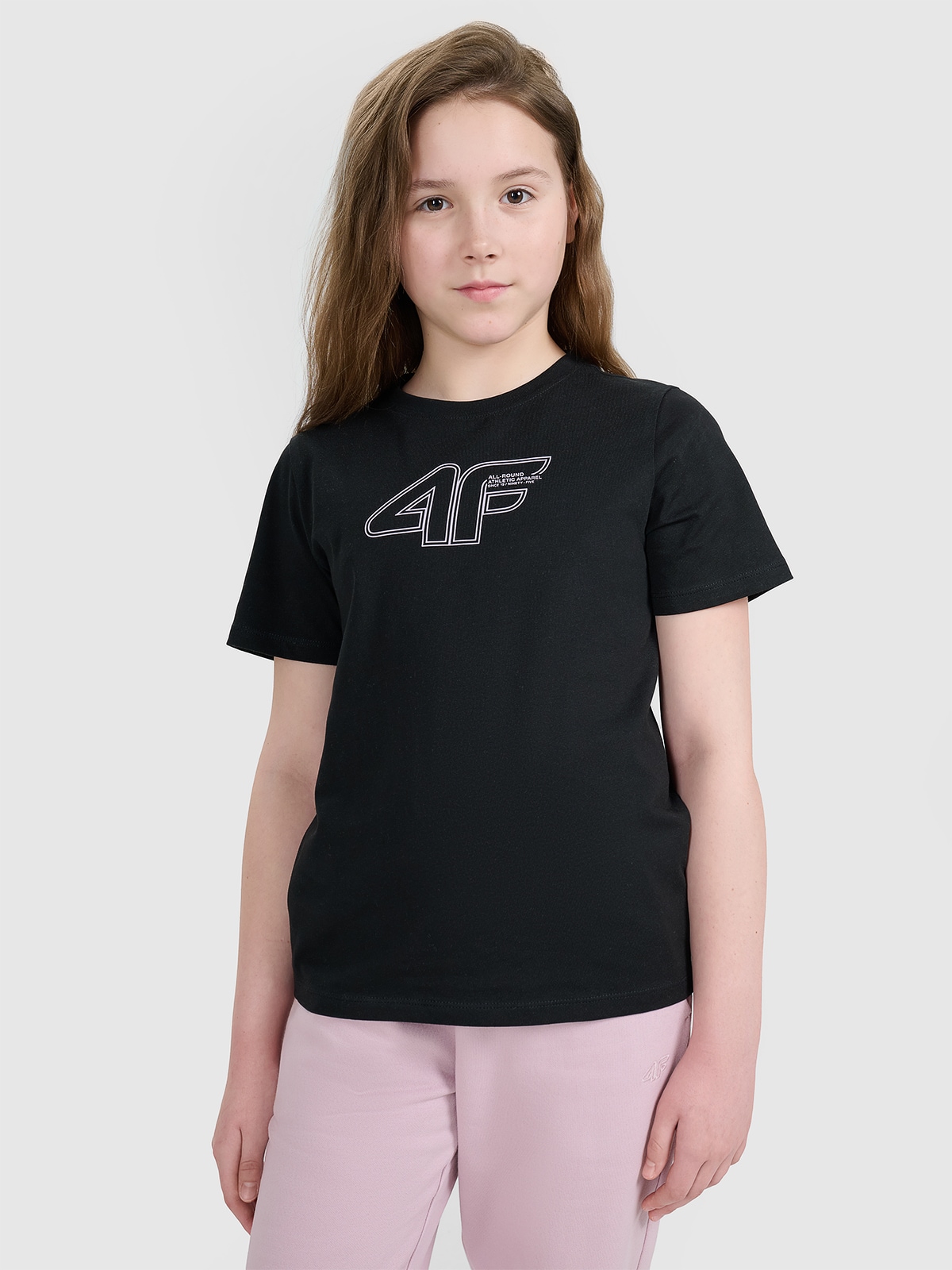4F Tricou regular cu imprimeu pentru fete - negru