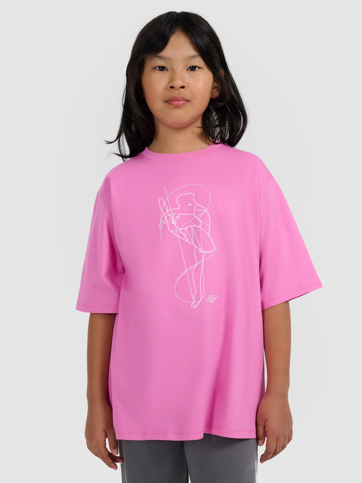 4F T-shirt oversize z nadrukiem dziewczęcy - różowy 158 (12-13