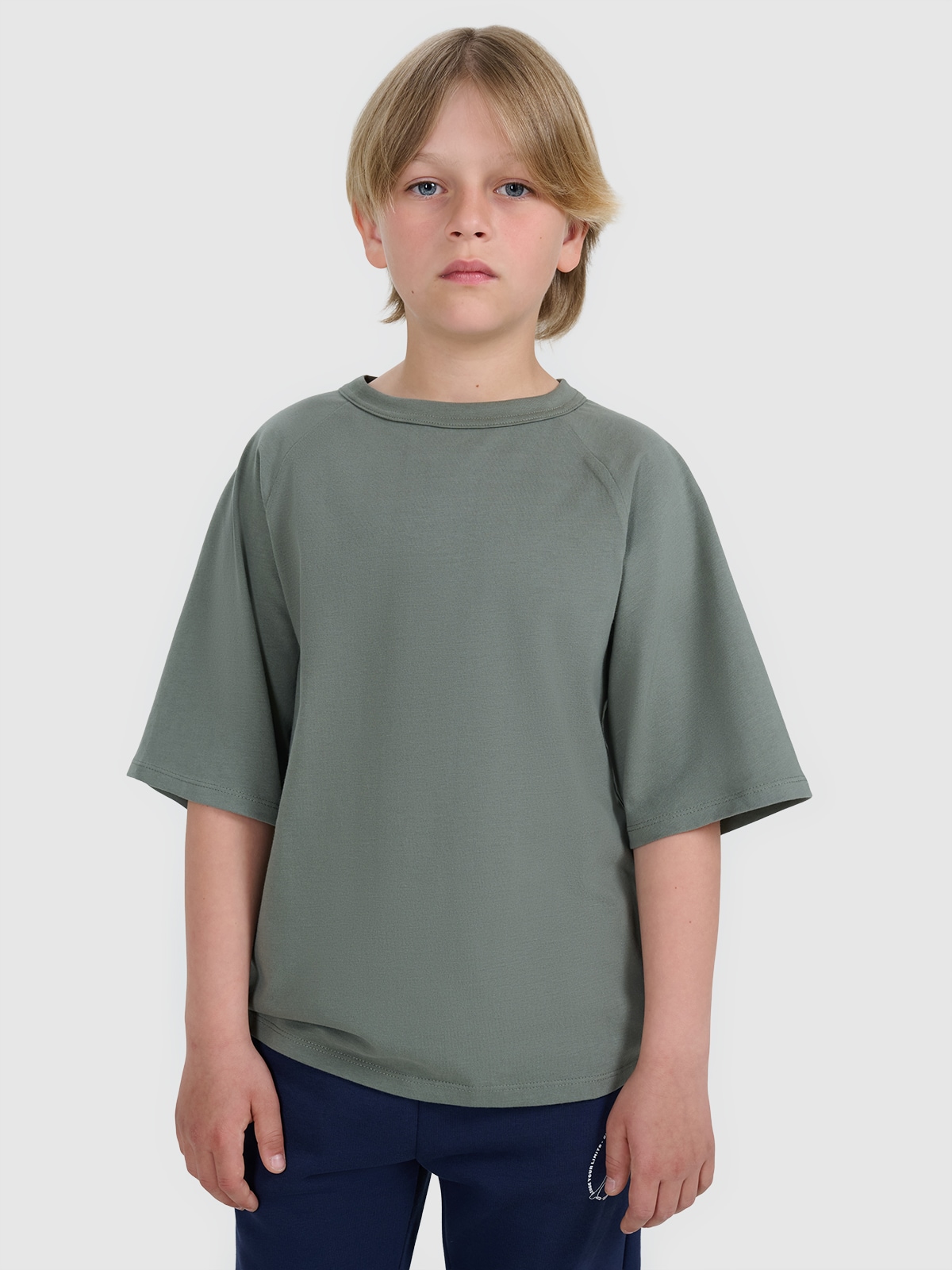 4F T-shirt oversize gładki chłopięcy - khaki 128 (7-8