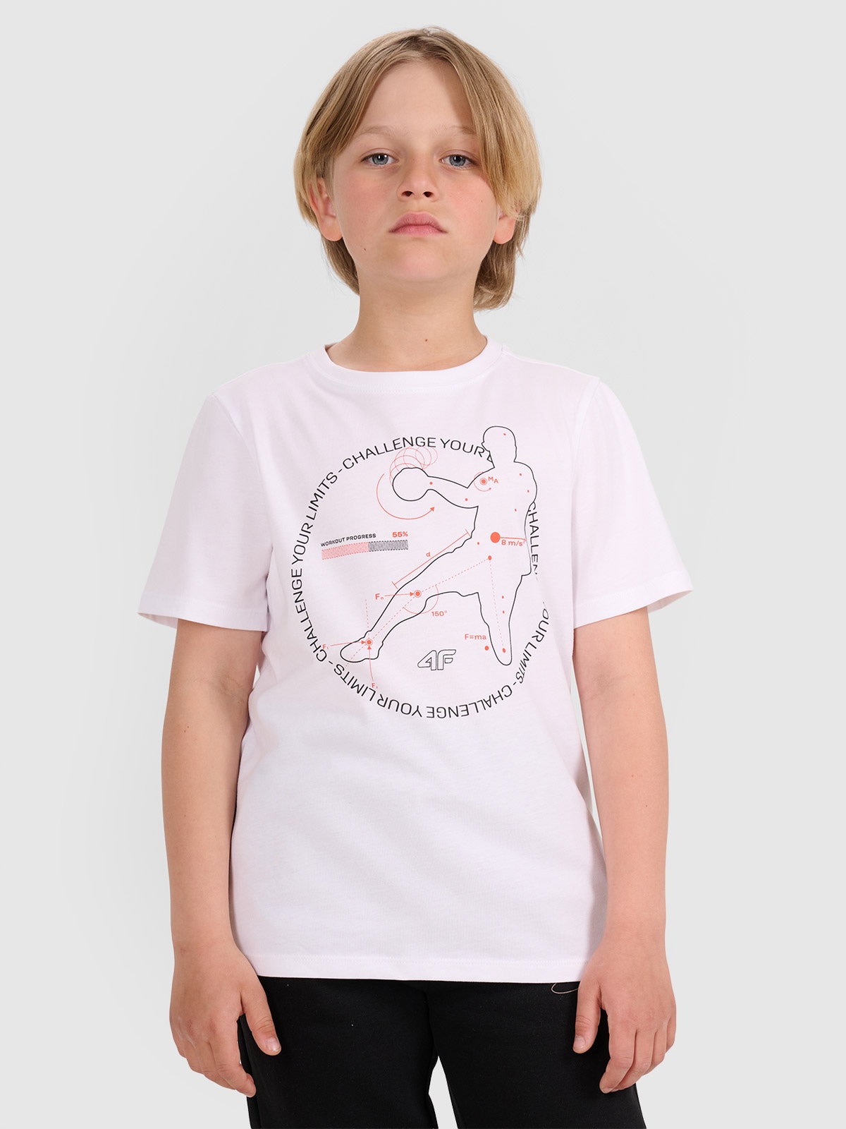 4F T-shirt regular z nadrukiem chłopięcy - biały 146 (10-11