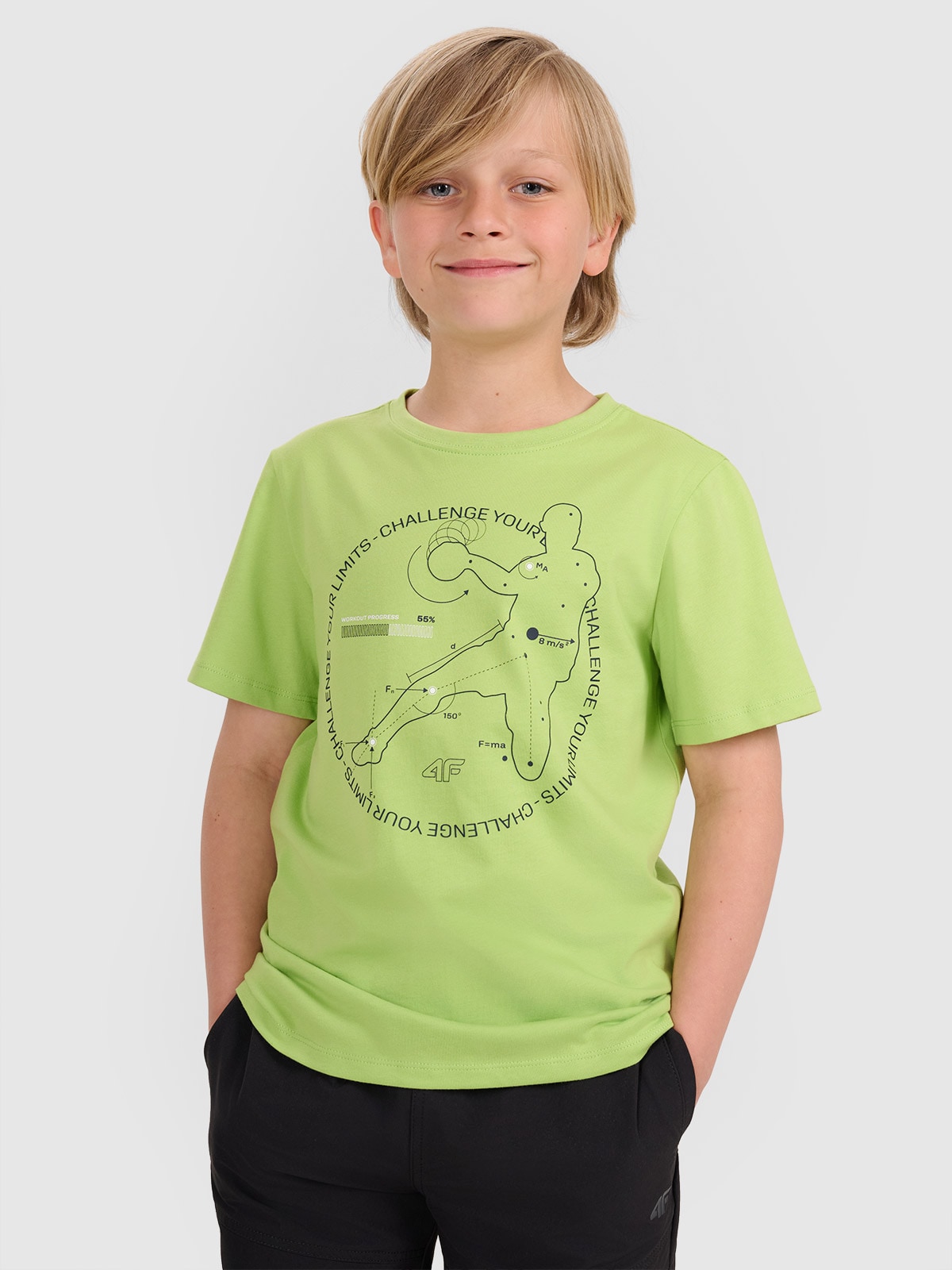 4F T-shirt regular z nadrukiem chłopięcy - zielony 140 (9-10