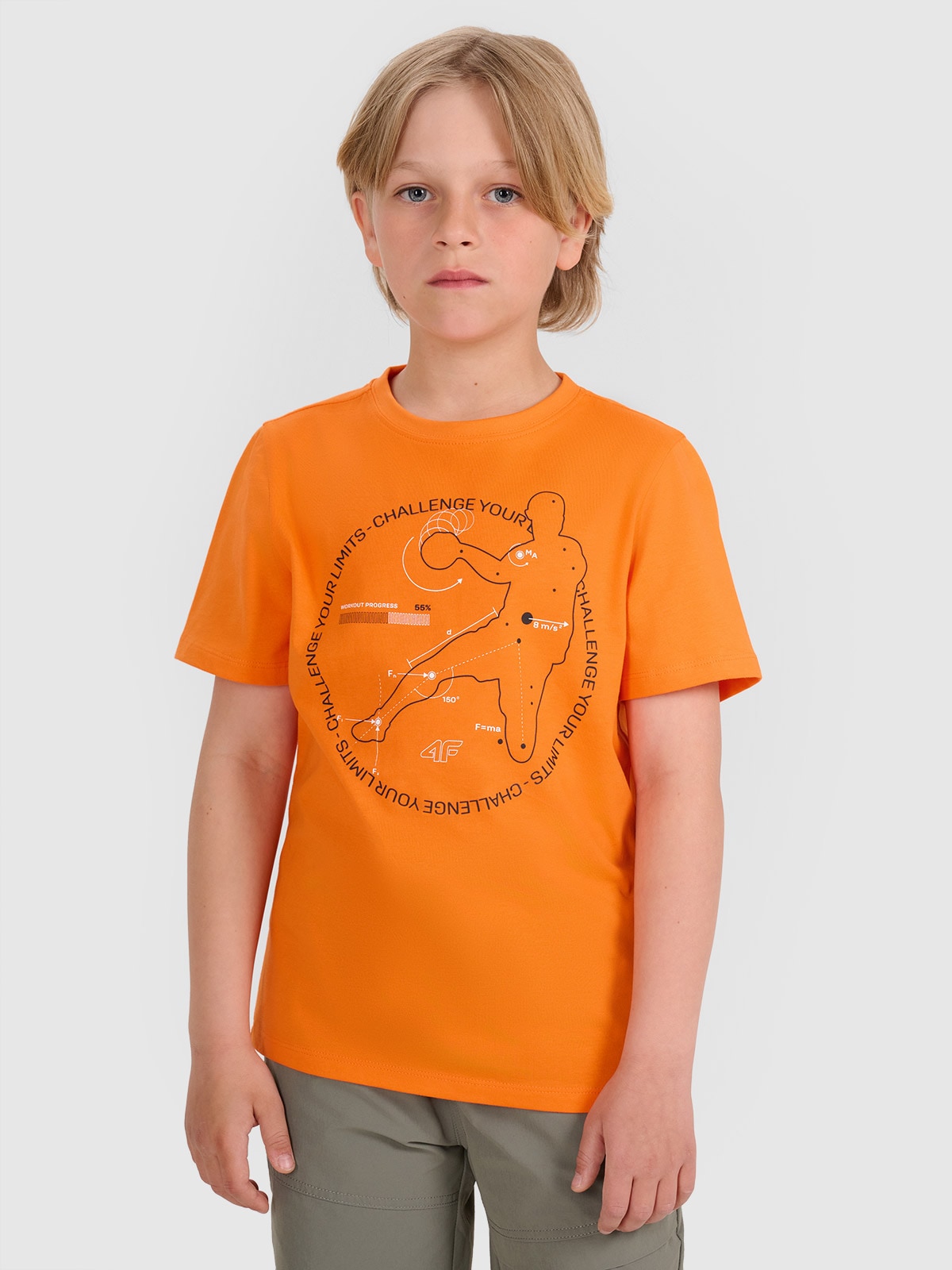 4F T-shirt regular z nadrukiem chłopięcy - pomarańczowy 134 (8-9