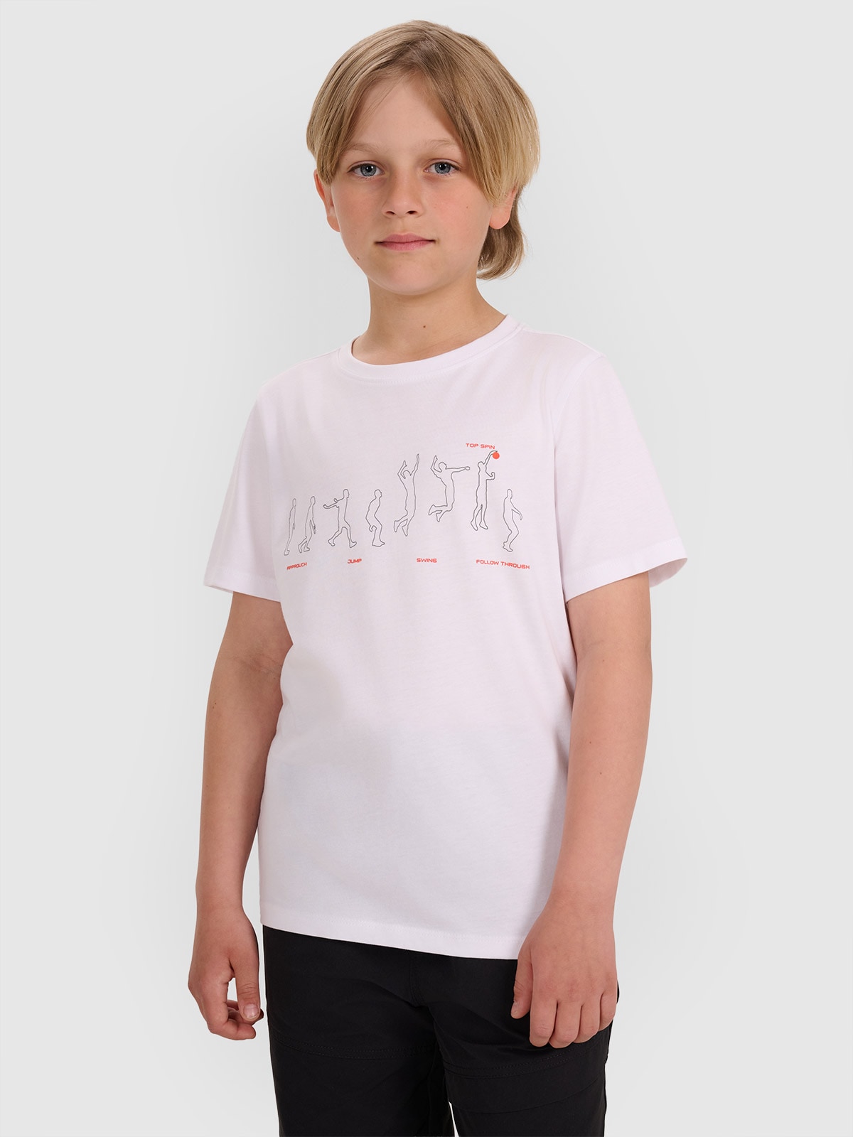 4F T-shirt regular z nadrukiem chłopięcy - biały 122 (6-7